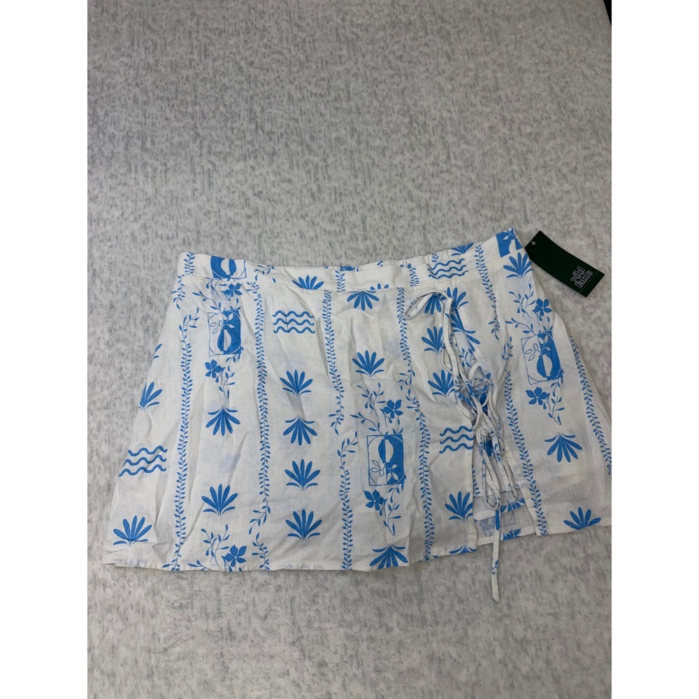 Wild Fable‎ Azure Blue White Linen Blend Print Mini Skort Womens Medium NWT